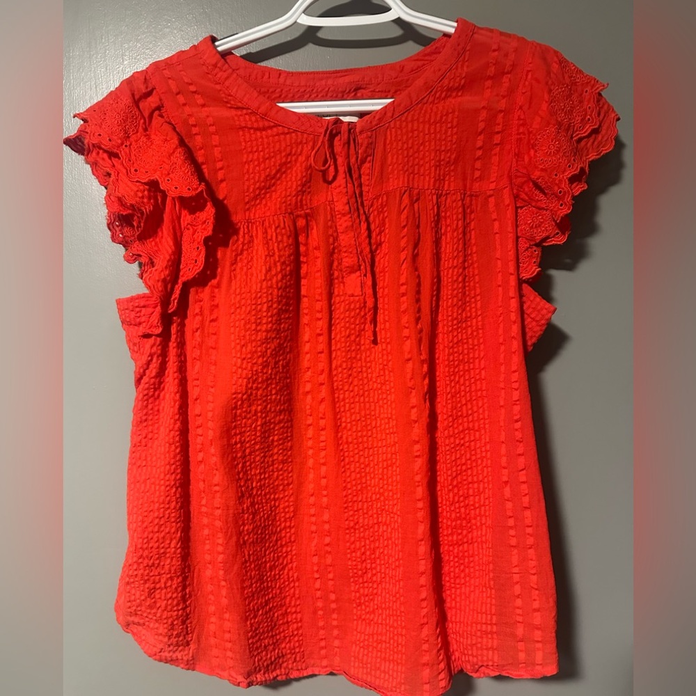 LOFT Red Orange Ruffled Women's Top